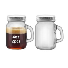 2 Pcs clear 4 oz Mini Mason Jar Mugs Mason Jar Mugs with Handles and Lids