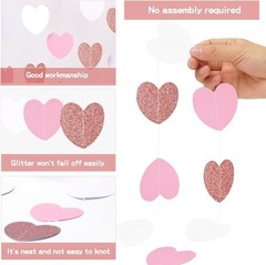 White Rose-Gold Pink Heart Garland Party Decor, 52 Heart Garland – Pink White