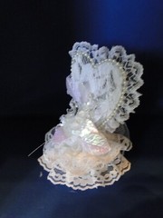 New Elegant Lace Covered Heart Mirror with shimmering flower Wedding CakeTop #83