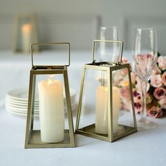 2 Gold Clear 6 in Glass Geometric Metal Lantern CANDLE HOLDERS Party Decorations