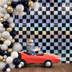 4 Pack 3.3Ft x 6.6Ft Race Car Checkered Foil Fringe Curtain Backdrop Decorati…