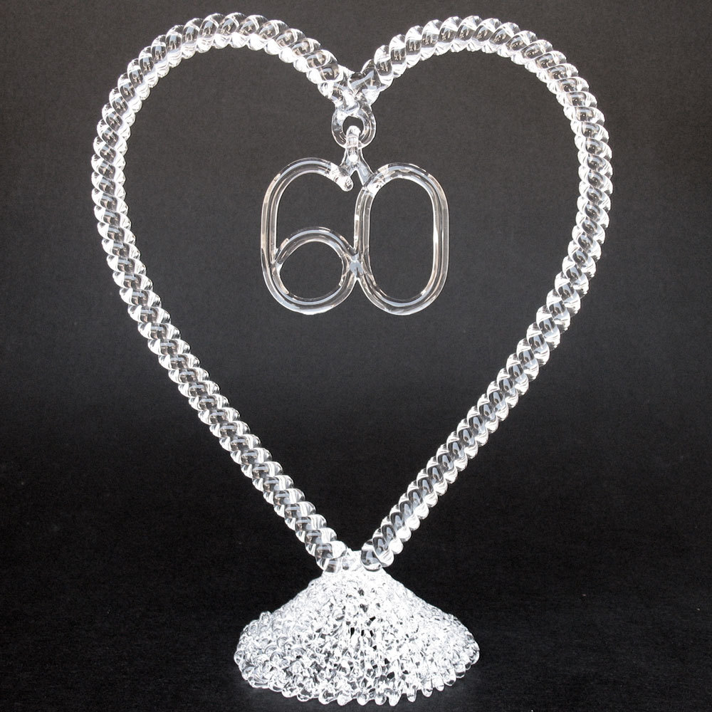 60th Sixtieth Wedding Anniversary Glass Cake Topper