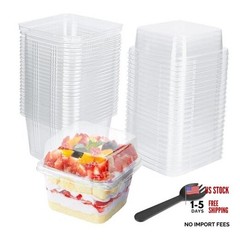 YOIYINI 25Pcs 8oz Mini Square Clear Dessert Cups with Lids and Spoons,Plastic