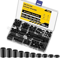 150 Pcs M6 Nylon Spacers for Screws, ID 6 mm & OD 11 mm, 10 Lengths M6,150PCS