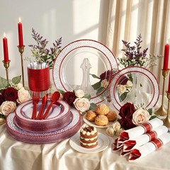 Ciaell 350PC Red Plastic Plates Set for 50 Guests – Dinnerware & Cups