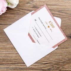 ponatia 25 Pieces/Pack Rose Gold Glitter Printed RSVP Cards with Envelopes