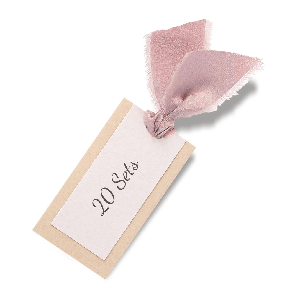 20 PCS Blank Name Place Cards Dusty Pink Ribbon Wedding Seating 3.94×2.17 In