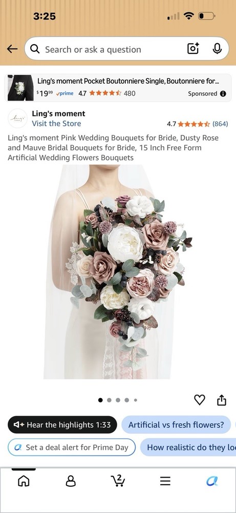 Ling’s moment Artificial Rose Wedding Bouquet 15 in Pink/White/Green Floral