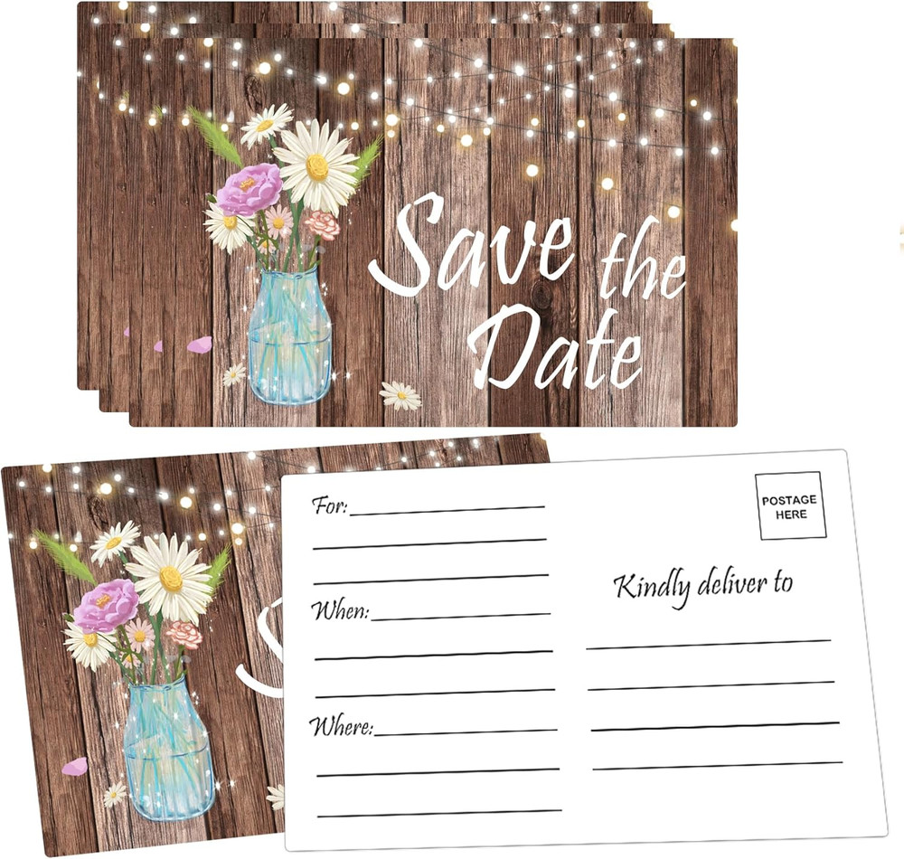 4″ X 6″ Rustic save the Date Postcards 50Pcs Birthday Invitation Reminder Cards