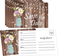 4″ X 6″ Rustic save the Date Postcards 50Pcs Birthday Invitation Reminder Cards
