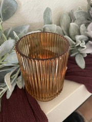 12 Center piece amber color glass candle holders (3.25″ diameter 5″ Tall)