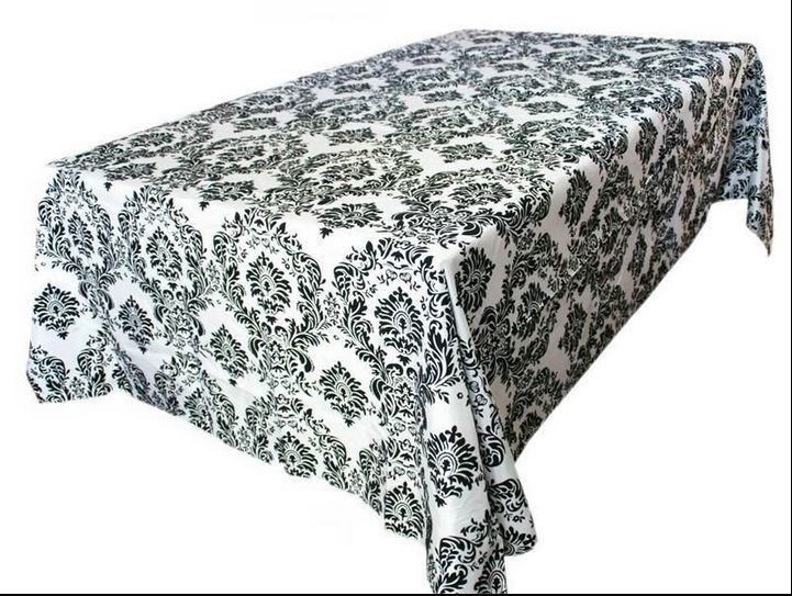 60″x126″ Black White Damask Flocking Tablecloth Wedding ALL EVENTS DECORATIONS