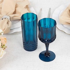 Balsa Circle Navy Blue Crystal Cut Disposable Plastic Wine 8 oz,