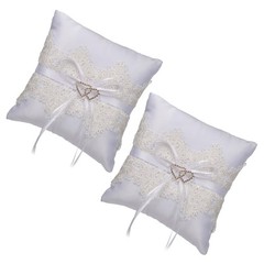 2 Pcs Lace Wedding Ring Pillow Kneeling Bearer Cushion for Party