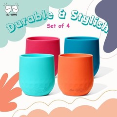 Unbreakable Silicone Wine Glasses – Set of 4 – BPA-Free, Swirls (Aqua) brights