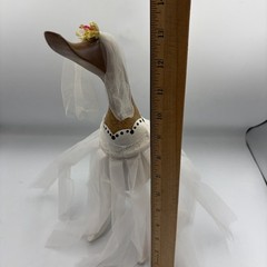 Wedding Bride And Groom Wooden Ducks Handmade Veil Dress Tuxedo Statues Unique
