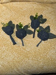Set Of Four Denim Bridal Wedding Rose Boutonnières For Groomsmen