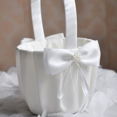 Party Decoration Basket Special Occasion Basket Charm White Satins Flower Basket