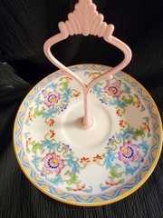Minton B833 2 Tiered Tray Cake Dessert Stand Pink Handle