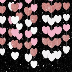 White Rose-Gold Pink Heart Garland Party Decor, 52 Heart Garland – Pink White