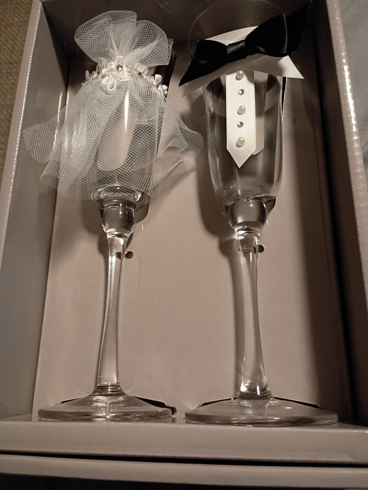 Studio His & Hers Wedding Toasting Glasses Set of 2 Clear/Black/White Hand Wash