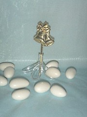 12 Jordan almond candy holder & 12 picks gold bells