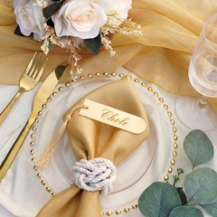 48 PCS Gold Mirror Acrylic Place Cards Tassels 3.6×1 Inch DIY Blanks Wedding