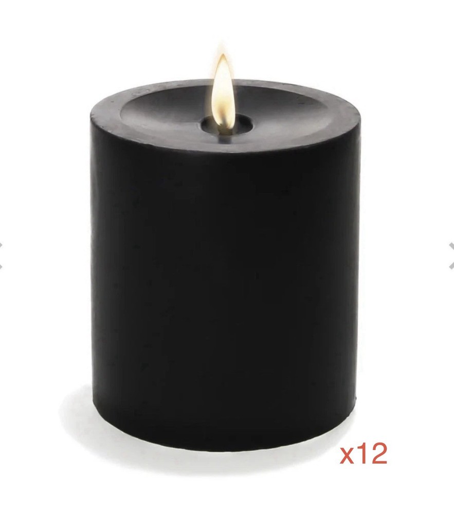 Richland Black Pillar Candles 3×3 Set of 12 Unscented Smokeless Cotton Wick