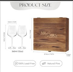 Bridal Wine Glass Set Wedding Gift In Wooden Keepsake Box
