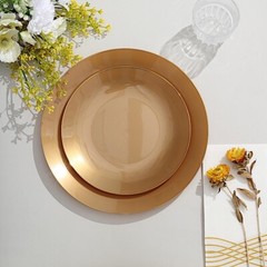 GOLD 10 Glossy 8″ Round Plastic Salad PLATES Gold Rim Party Events Decorations