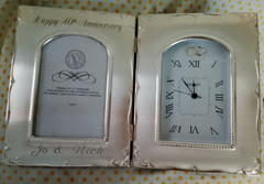 40 Wedding anniversary photo frame and clock ,engraved name JO & NICK BY THINGS