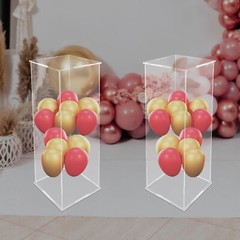 2x Acrylic Column Flower Stand Crystal Chains Geometric Wedding Centerpieces