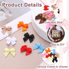 60 Pcs Mini Ribbon Bow 3/4″ Mini Fabric Satin Ribbon Flower Bows, White
