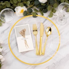 12 Inch Disposable Charger Plates Plastic Pack Plastic Clear 100 Gold Rim