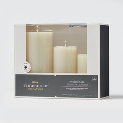 3pk LED Candles Cream – Threshold: Paraffin Wax Pillar Style Indoor/Outdoor Use