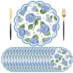 50 PCS Paper Placemats – 13.5 Inch Floral – Blue Hydrangea – Disposable