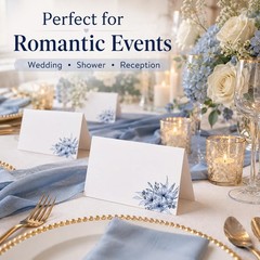 56 PCS Dusty Blue Florals Table Tent Place Cards 2×3.5 Inches Wedding Bridal