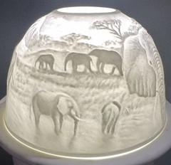 Porcelain Tealight Candle Holder Lithophane Dome 3-D Elephants Projection Images