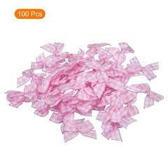 100Pcs Mini Gingham Ribbon Bow 1″ Checkered Ribbon Bows Pink and White
