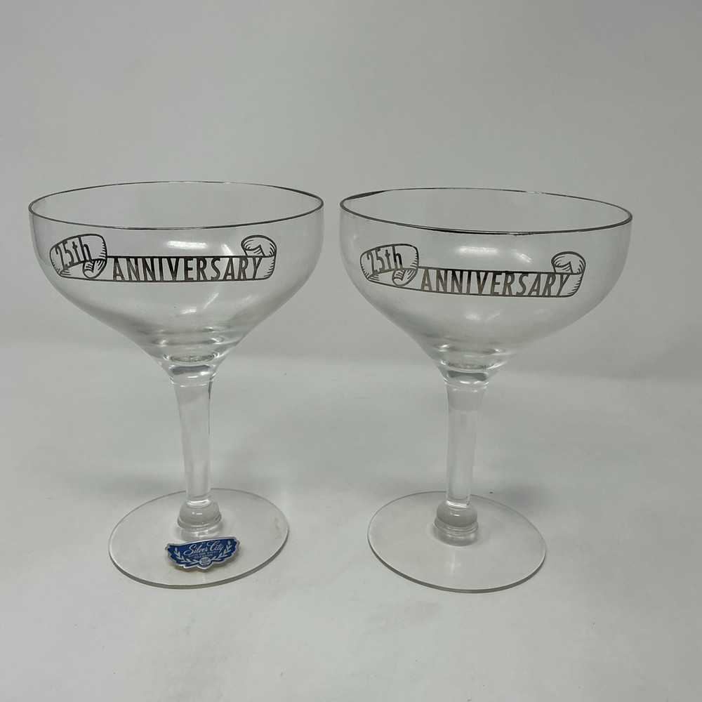 25TH Wedding ANNIVERSARY TOASTING CHAMPAGNE GLASSES 4 Oz Silver City