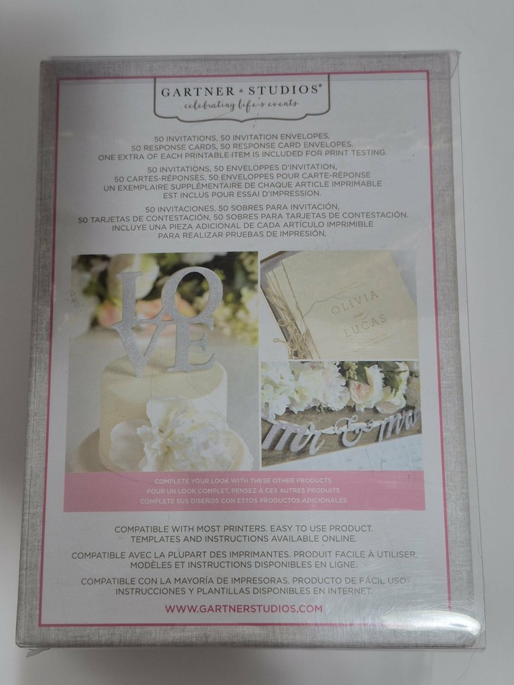 Gartner studios 50 Invitations and Envelopes Silver Design On 2 Corners New