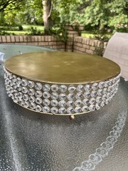 13” Crystal Beaded Round Gold Cake Stand Elegant Wedding Centerpiece Tray 3” Hi