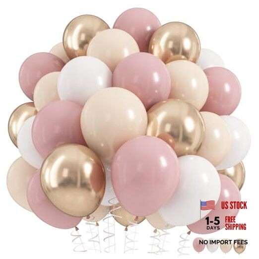 Dusty Pink Balloons, 60Pcs Pastel Light Pink and 12 inch 60pcs Pink White Gold
