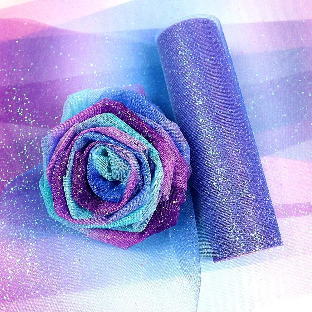 Rainbow Glitter Tulle Rolls 6 Inch X 10 Yards (30 Feet) for Table Runner Chair S