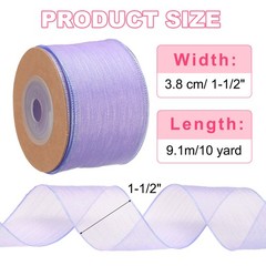 Wired Sheer Ribbon 1-1/2 Inch Wide Light Purple Sheer Organza Wire Ribbon