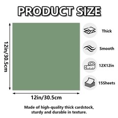 15 Sheets Sage Green Cardstock 12″x12″,250gsm/90lb Heavyweight Cover Cardstoc…