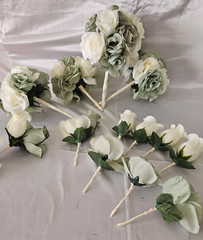 Wedding Bouquet Package, Ivory, Green, White, Roses, 14 Pieces