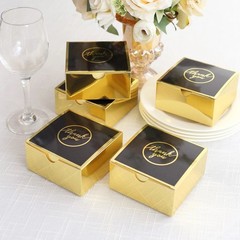 GOLD BLACK 25 Square 4″ x 4″ FAVOR BOXES Thank You Print Gift Holders Events