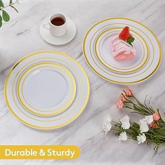 Plastic Plates, Heavy Duty Disposable Plates with 100 10.25 inch 200PCS Gold