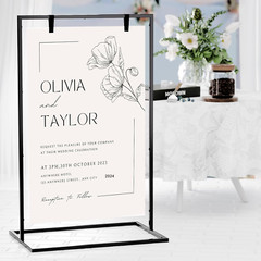 Elegant Wedding Welcome Sign Stand with Satin Ribbons – Heavy Duty Easel (Black)